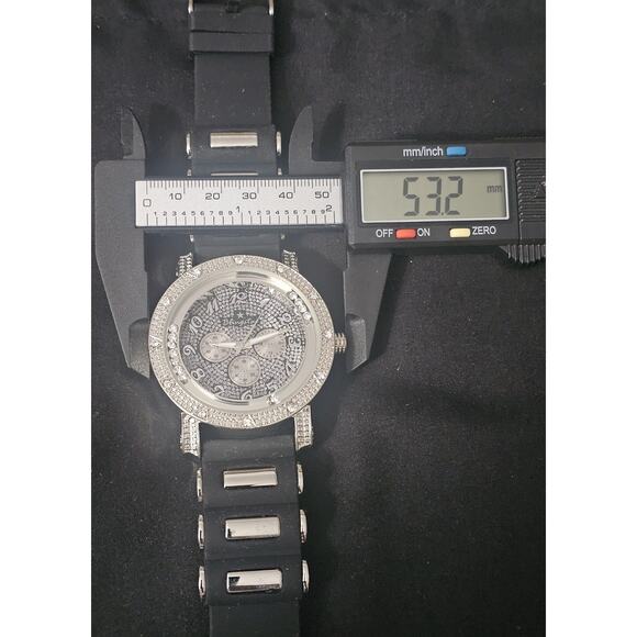 53.2mm THICK Quartz analog watch Silver Crystal Bezel wBlack Rubber bullet Strap main image 3
